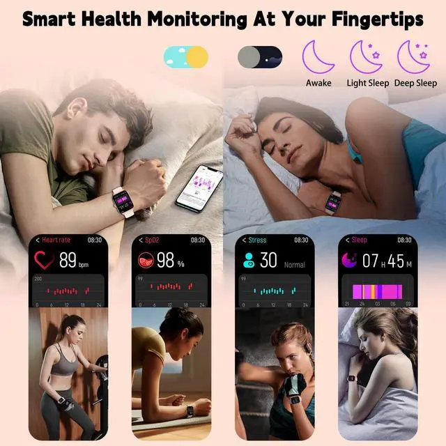 Alt view image 9 of 10 - Smart Watch for Women Men (Answer/Make Call), Smartwatches with Heart Rate/SpO2/Sleep/Stress Monitor, IP68 Waterproof Activity Tracker for Android iPhone, 100+ Sports Fitness Watches (Pink, 1.85")