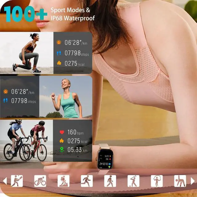 Alt view image 10 of 10 - Smart Watch for Women Men (Answer/Make Call), Smartwatches with Heart Rate/SpO2/Sleep/Stress Monitor, IP68 Waterproof Activity Tracker for Android iPhone, 100+ Sports Fitness Watches (Pink, 1.85")