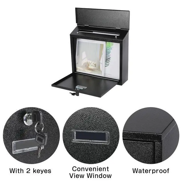Alt view image 10 of 14 - Mail Boxes with Key Lock,Locking Mailbox Wall Mounted,Security Mailbox with Lock and Key,Large Capacity,Steel Cover Metal Postbox for House,14.2X 4X 12.6 Inch, Black