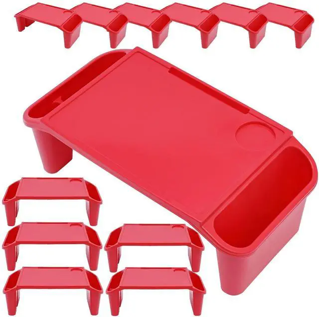 Alt view image 8 of 14 - 12Pcs Kids Lap Desk Tray, Portable Activity Table, Portable Lap Bed Table with Side Pockets, Plastic Lap Desk for Classroom Children Car Activity Eating Floor (12, Red)
