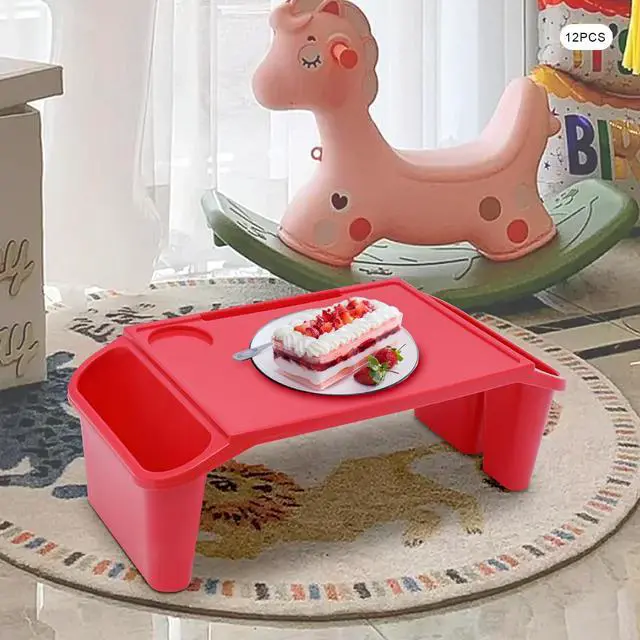 Alt view image 9 of 14 - 12Pcs Kids Lap Desk Tray, Portable Activity Table, Portable Lap Bed Table with Side Pockets, Plastic Lap Desk for Classroom Children Car Activity Eating Floor (12, Red)