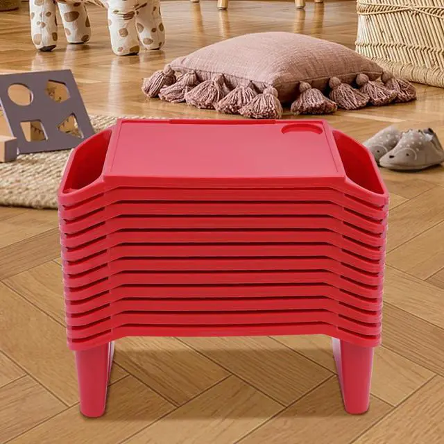 Alt view image 10 of 14 - 12Pcs Kids Lap Desk Tray, Portable Activity Table, Portable Lap Bed Table with Side Pockets, Plastic Lap Desk for Classroom Children Car Activity Eating Floor (12, Red)