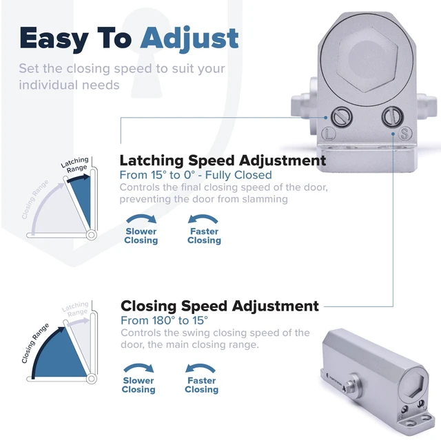 Alt view image 12 of 14 - Automatic Door Closer (Silver), FS-1306 Residential Hydraulic Auto Door Closer, Grade 3 Self Closing Spring Hinge, UL Listed & ADA Soft Closers No Slam, for Home & Interior Garage Doors Closure