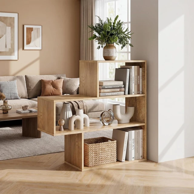 Alt view image 8 of 14 - 3-Tier Bookshelf, Wood Convex Bookcase Open Storage Shelf for Living Room, Home Office, Library