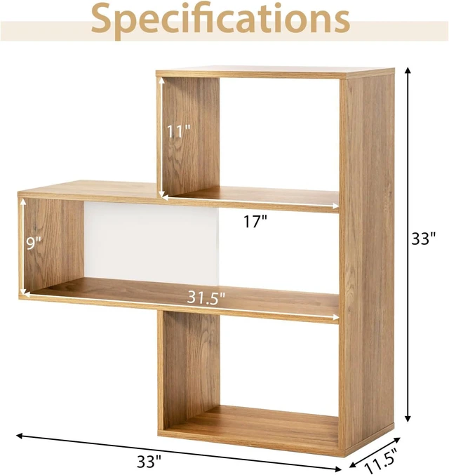 Alt view image 9 of 14 - 3-Tier Bookshelf, Wood Convex Bookcase Open Storage Shelf for Living Room, Home Office, Library