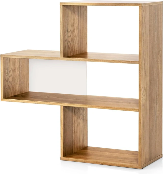 Alt view image 10 of 14 - 3-Tier Bookshelf, Wood Convex Bookcase Open Storage Shelf for Living Room, Home Office, Library