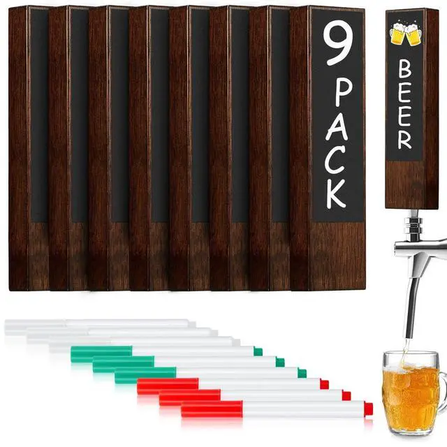 Alt view image 8 of 14 - 9 Pcs Chalkboard Beer Tap Handles Wooden Walnut Keg Tap Handle with Chalk Markers Taps Handles Gift for Beer Bar Lovers Home Brewers Bars Restaurant Wedding (Oak)