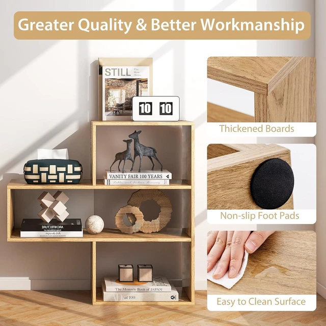 Alt view image 11 of 14 - 3-Tier Bookshelf, Wood Convex Bookcase Open Storage Shelf for Living Room, Home Office, Library