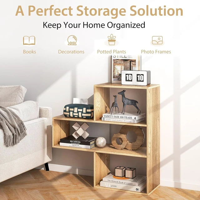 Alt view image 13 of 14 - 3-Tier Bookshelf, Wood Convex Bookcase Open Storage Shelf for Living Room, Home Office, Library