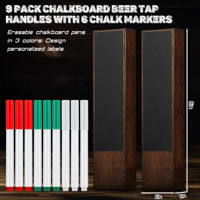 Alt view image 9 of 14 - 9 Pcs Chalkboard Beer Tap Handles Wooden Walnut Keg Tap Handle with Chalk Markers Taps Handles Gift for Beer Bar Lovers Home Brewers Bars Restaurant Wedding (Oak)