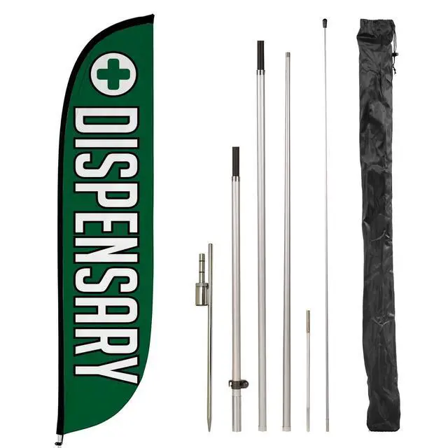 Alt view image 7 of 12 - Feather Flag Pole Kit - 12 Feet Tall Advertising Flag Banner with Fiberglass Pole Kit and Rotating Ground Spike for Business Promotion - Smoke Vape Shop Theme - Dispensary 10M1200244