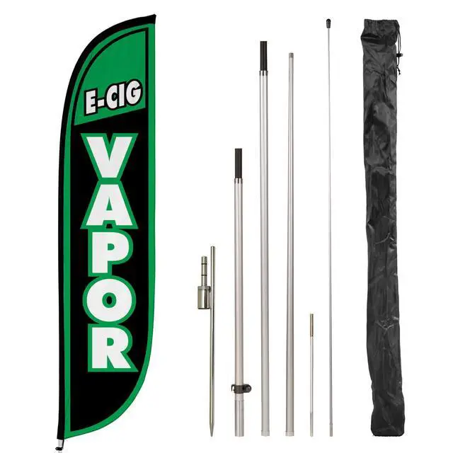 Alt view image 7 of 12 - Feather Flag Pole Kit - 12 Feet Tall Advertising Flag Banner with Fiberglass Pole Kit and Rotating Ground Spike for Business Promotion - Smoke Vape Shop Theme - E-Cig Vapor 10M1200070