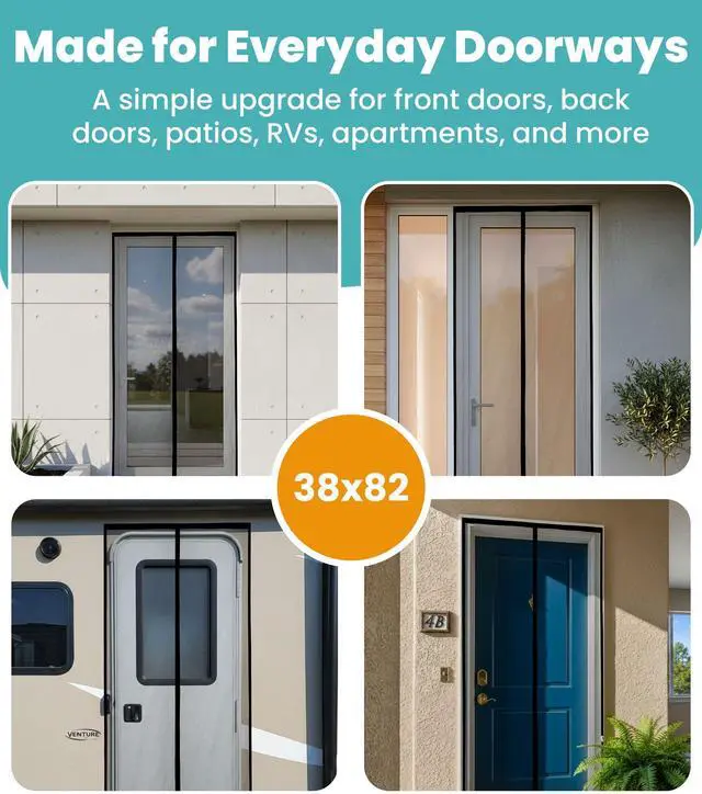 Alt view image 14 of 14 - Heavy Duty Fiberglass Magnetic Screen Door 38 x 82 Inch - Bugs Out, Breeze in - 9min Install Auto-Sealing Double Stitched Mesh, 52 Magnets, Hands Free for Patio Doors, Pet & Kid Friendly