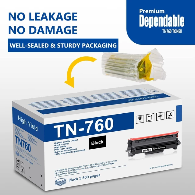 Alt view image 12 of 14 - TN760 High-Yield Black Toner Cartridge Twin Pack, TN760 2PK, Replacement for Brother TN-760 TN-730 Toner for HL-L2350DW L2395DW L2390DW L2370DW MFC-L2750DW MFC-L2710DW DCP-L2550DW Printer