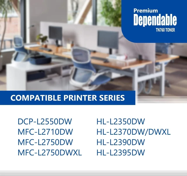 Alt view image 9 of 14 - TN760 High-Yield Black Toner Cartridge Twin Pack, TN760 2PK, Replacement for Brother TN-760 TN-730 Toner for HL-L2350DW L2395DW L2390DW L2370DW MFC-L2750DW MFC-L2710DW DCP-L2550DW Printer