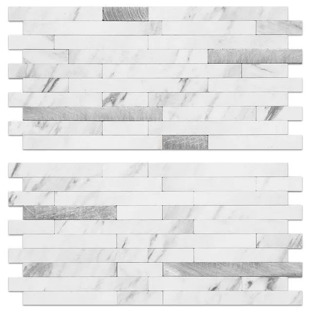Alt view image 6 of 10 - 20 Sheets Faux Stone Peel and Stick Backsplash, White Marble Look PVC Wall Tiles Stick on Backsplash for Kitchen