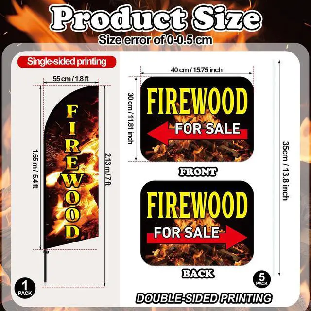 Alt view image 9 of 14 - 6 Pcs Firewood Feather Banner Flag Kit Firewood Sale Feather Banner for Outdoor Shop Flag Advertising with Metal Stakes and Firewoods Yard Signs for Outdoor Event Planning