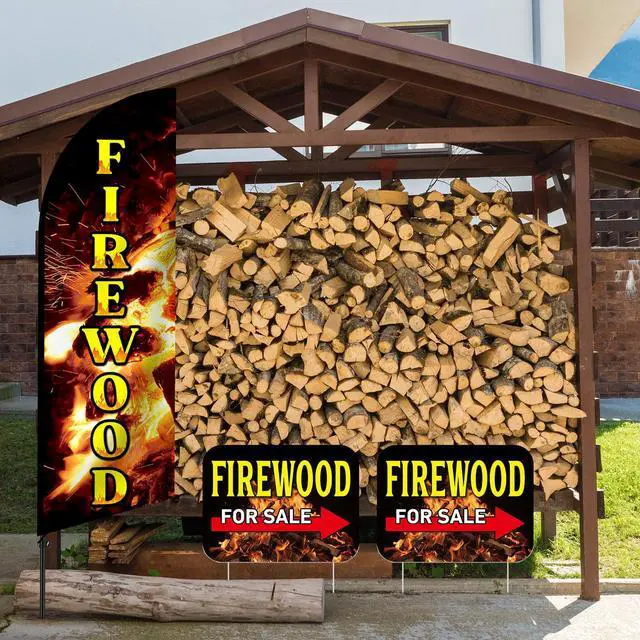 Alt view image 13 of 14 - 6 Pcs Firewood Feather Banner Flag Kit Firewood Sale Feather Banner for Outdoor Shop Flag Advertising with Metal Stakes and Firewoods Yard Signs for Outdoor Event Planning