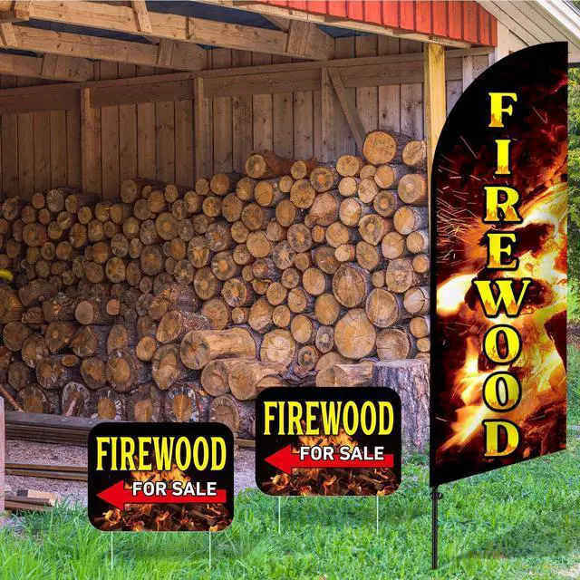 Alt view image 12 of 14 - 6 Pcs Firewood Feather Banner Flag Kit Firewood Sale Feather Banner for Outdoor Shop Flag Advertising with Metal Stakes and Firewoods Yard Signs for Outdoor Event Planning