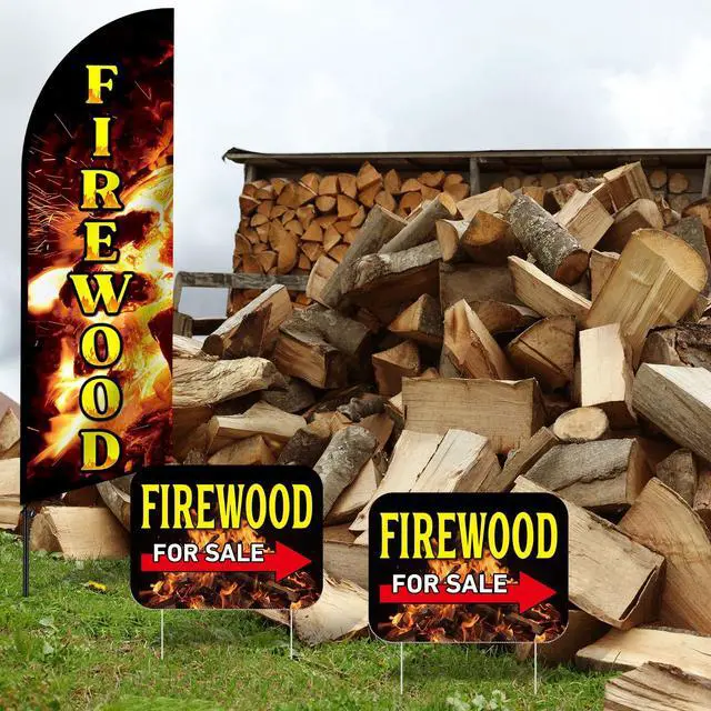 Alt view image 14 of 14 - 6 Pcs Firewood Feather Banner Flag Kit Firewood Sale Feather Banner for Outdoor Shop Flag Advertising with Metal Stakes and Firewoods Yard Signs for Outdoor Event Planning