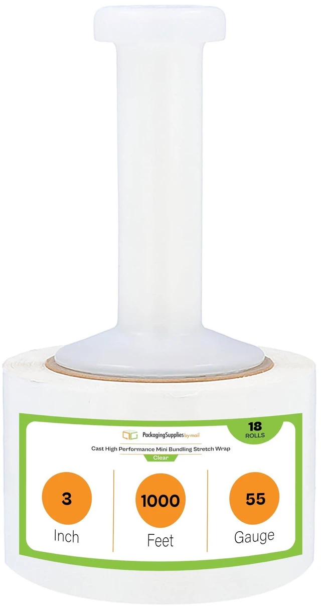 Alt view image 8 of 14 - PSBM Mini Stretch Wrap with Plastic Handle, 18 Rolls 3 Inch x 1000 Feet 55 Gauge Heavy Duty Clear Plastic Wrap Industrial Strength Shrink Film for Moving, Packing & Shipping