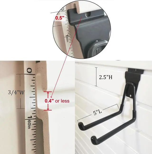 Alt view image 13 of 14 - Slatwall Hooks 14 Pack, Heavy Duty Garage Wall Organizer, Multi-Size Hanging Hooks Compatible with Proslat, StoreWALL and HandiWall