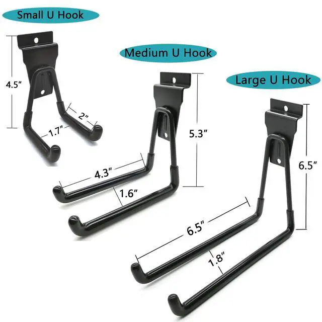 Alt view image 14 of 14 - Slatwall Hooks 14 Pack, Heavy Duty Garage Wall Organizer, Multi-Size Hanging Hooks Compatible with Proslat, StoreWALL and HandiWall