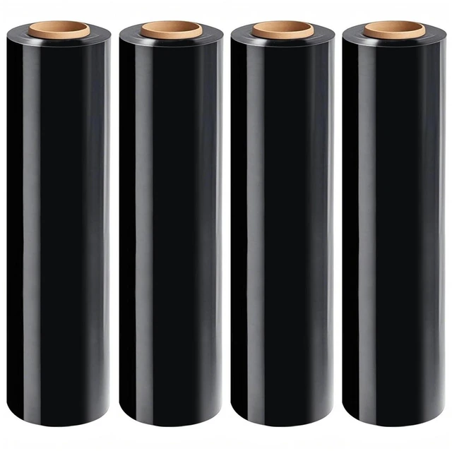 Alt view image 2 of 2 - Black Stretch Wrap Roll, Heavy Duty 18in x 1500ft Shrink Film/Wrap, 4 Pack | Industrial Strength, 80 Gauge Pallet Wrap, Self-Adhesive Cling, Plastic Wrap for Moving, Packing, Shipping, Furniture
