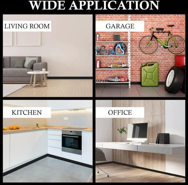 Alt view image 12 of 14 - Peel and Stick Baseboard Trim 4" x 15 ft, Vinyl Baseboard Molding Black | Self-Adhesive Rubber Wall Base, Available in 4 inch x 20Ft,40Ft,50Ft,60Ft,100Ft, Flexible Cove Base for Home Office Floor