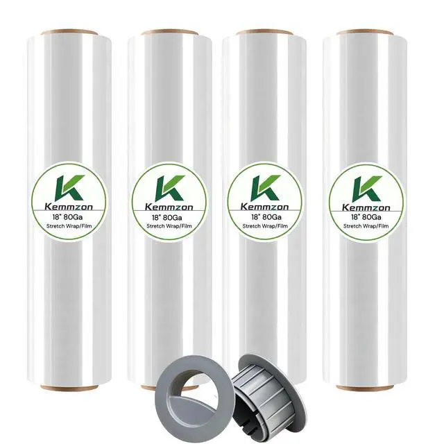 Alt view image 8 of 14 - 18" x 1500 Ft Heavy Duty Stretch Shrink Wrap with Handle, 80 Gauge, 4 Pack | 80Ga High-Stretch Shrink Wrap, Ergonomic Handle, Puncture-Proof. Heavy Duty Guard for Moving, Furniture, Pallets & Cargo