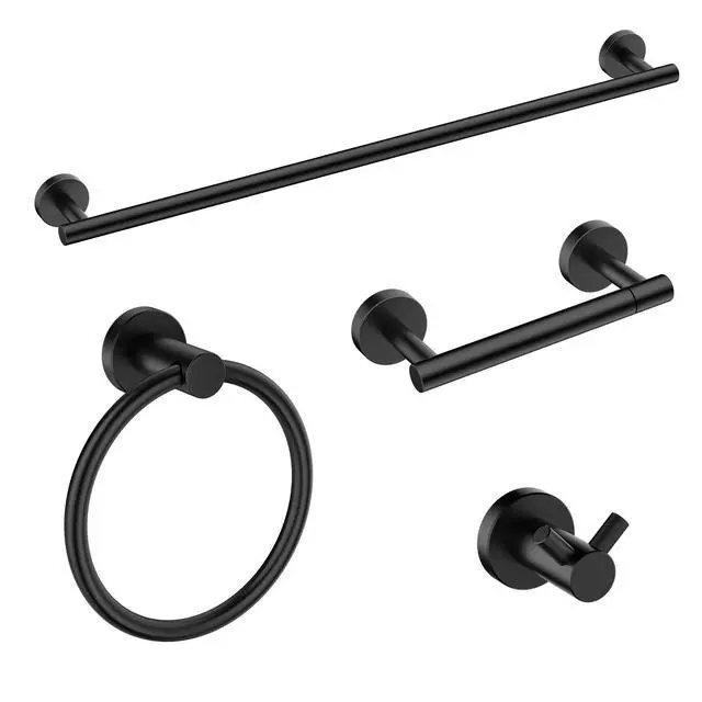 Alt view image 8 of 14 - Bathroom Accessories, 4-Piece Bathroom Hardware Set - 24" Towel Bar | Matte Black | Towel Hooks, Towel Racks for Bathroom, Toilet Paper Holder Wall Mounted & Towel Ring | SUS304 Stainless Steel