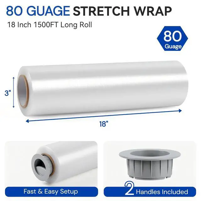 Alt view image 11 of 14 - 18" x 1500 Ft Heavy Duty Stretch Shrink Wrap with Handle, 80 Gauge, 4 Pack | 80Ga High-Stretch Shrink Wrap, Ergonomic Handle, Puncture-Proof. Heavy Duty Guard for Moving, Furniture, Pallets & Cargo
