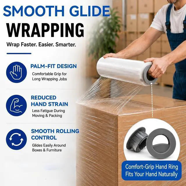 Alt view image 9 of 14 - 18" x 1500 Ft Heavy Duty Stretch Shrink Wrap with Handle, 80 Gauge, 4 Pack | 80Ga High-Stretch Shrink Wrap, Ergonomic Handle, Puncture-Proof. Heavy Duty Guard for Moving, Furniture, Pallets & Cargo