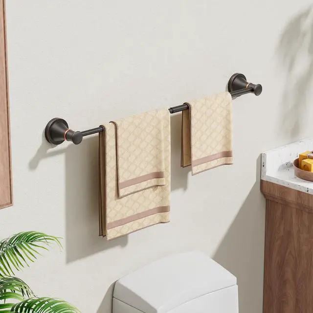 Alt view image 9 of 14 - Towel Racks for Bathroom Wall Mounted Bath Towel Bar Oil Rubbed Bronze | Adjustable 16-26 In, Wall Mounted Towel Holder, Stainless Steel, Rustproof, Towel Bar Rod Hanger Hardware Accessories Hotel