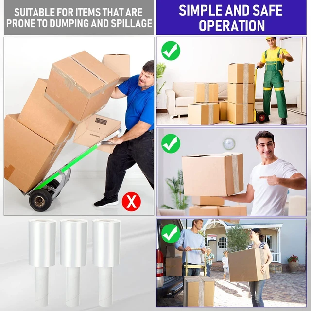 Alt view image 10 of 14 - 12 Rolls 5 Inch x 800 Feet Clear Stretch Shrink Wrap Film with Handle 80 Gauge Heavy Duty PE Industrial Plastic Wrap for Packing, Moving, Furniture & Pallet, Self Adhering Packaging Film