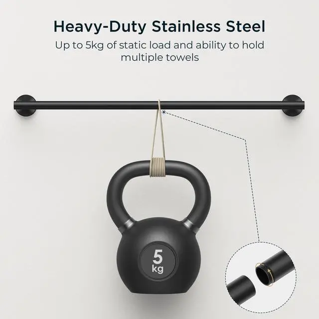 Alt view image 10 of 14 - Bathroom Accessories, 4-Piece Bathroom Hardware Set - 24" Towel Bar | Matte Black | Towel Hooks, Towel Racks for Bathroom, Toilet Paper Holder Wall Mounted & Towel Ring | SUS304 Stainless Steel