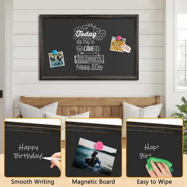 Alt view image 10 of 14 - Magnetic Chalkboard 36x24 Rustic Wood Framed Chalk Board for Wall | Rustic Wood Chalkboard, Magnetic Blackboard Wall, Wall Mounted Kitchen Menu, Farmhouse Home Classroom, Durable Easy Clean