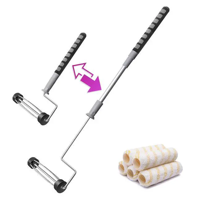 Alt view image 7 of 12 - 6pcs House Paint Roller Kit, 9 inch Extendable Roller Frame with 5 Microfiber Roller Covers 1/2" Nap, Adjustable Painting Roller (18" - 36") for Walls, Ceilings, Floor, Home Painting Supplies