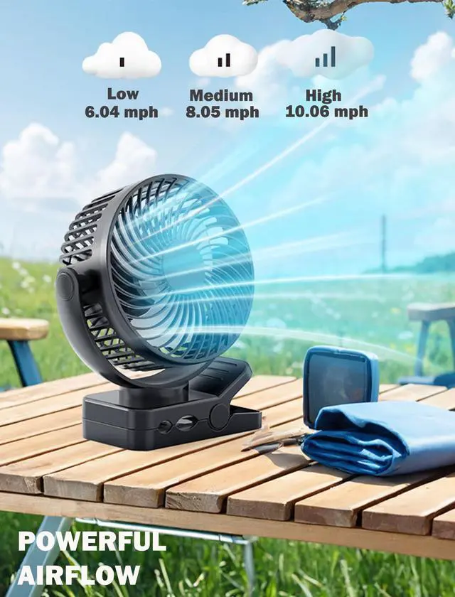 Alt view image 11 of 14 - 2-Pack Magnetic Clip on Fan for Golf Cart, 12000mAH Battery Operated Portable Fan with 3 Speeds, LED Lantern, Magnetic Base, Suitable for EZGO Club Car Yamaha, Golf Cart & Cruise Ship Accessories