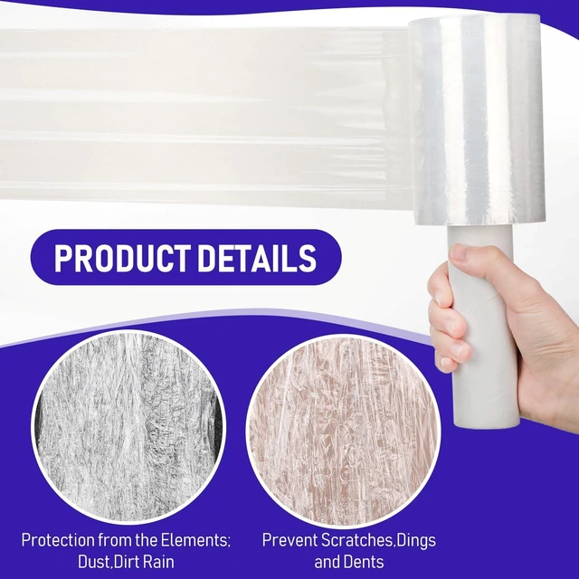 Alt view image 12 of 14 - 12 Rolls 5 Inch x 800 Feet Clear Stretch Shrink Wrap Film with Handle 80 Gauge Heavy Duty PE Industrial Plastic Wrap for Packing, Moving, Furniture & Pallet, Self Adhering Packaging Film