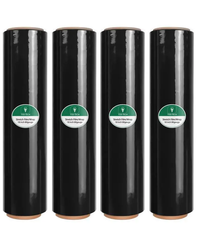 Alt view image 8 of 14 - Black Stretch Wrap Film, Shrink Wrap 18in x 1500ft 4 Pack, Heavy Duty Privacy Pallet Wrap | Black film, Self-Adhesive Cling, 80 Gauge Industrial Strength, for Privacy Moving Packing Shipping