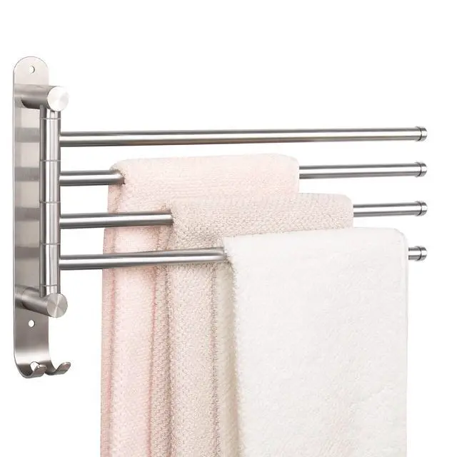 Alt view image 8 of 14 - Swivel Towel Rack, 13.8" Thicken 304 Stainless Steel 4-Arm Towel Bar, Space Saving Wall Mounted Towel Holder with Hook, Rustproof Swing Out Towel Hanger for Bathroom, Kitchen (Brushed Nickel)