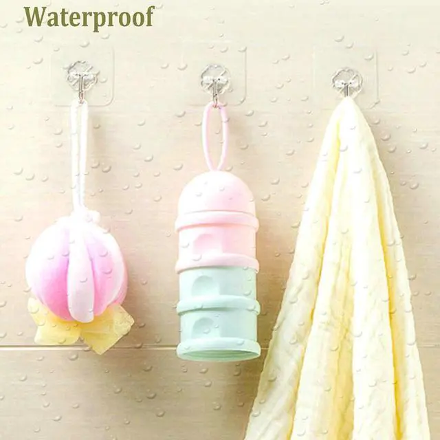 Alt view image 11 of 14 - 24 Pack Adhesive Wall Hooks 33LB Heavy Duty No Drill Clear Sticky Hooks | Transparent, Waterproof, Self Adhesive, 33lbs Max Load No Damage, For Keys, Bathroom, Shower, Outdoor, Kitchen, Door