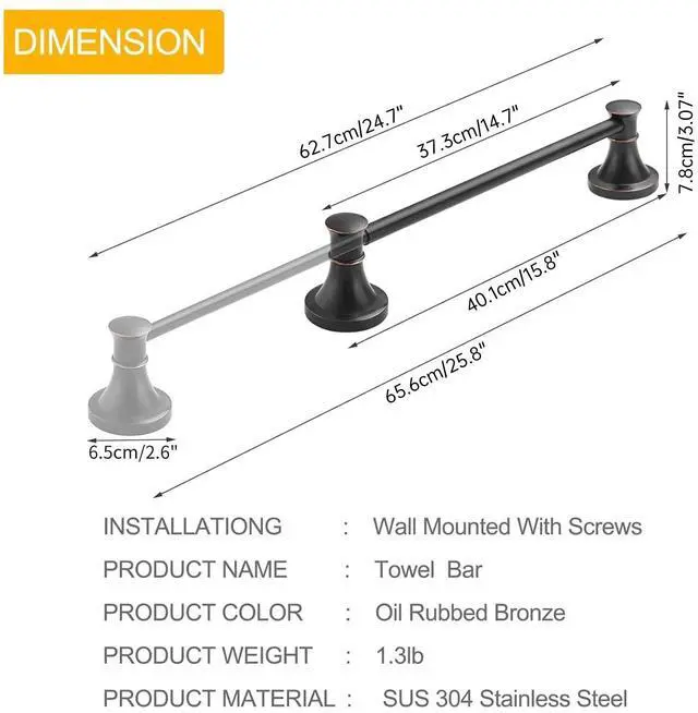 Alt view image 14 of 14 - Towel Racks for Bathroom Wall Mounted Bath Towel Bar Oil Rubbed Bronze | Adjustable 16-26 In, Wall Mounted Towel Holder, Stainless Steel, Rustproof, Towel Bar Rod Hanger Hardware Accessories Hotel