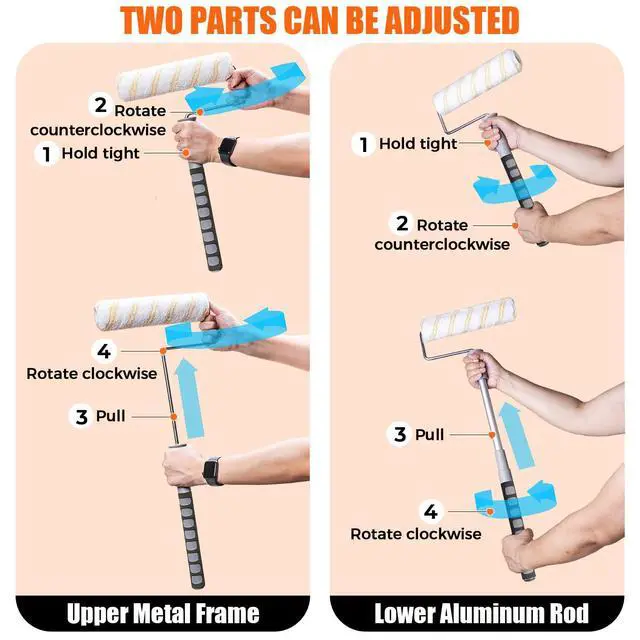 Alt view image 11 of 12 - 6pcs House Paint Roller Kit, 9 inch Extendable Roller Frame with 5 Microfiber Roller Covers 1/2" Nap, Adjustable Painting Roller (18" - 36") for Walls, Ceilings, Floor, Home Painting Supplies