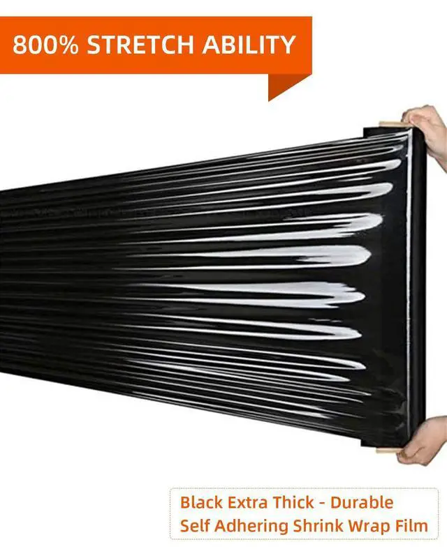 Alt view image 10 of 14 - Black Stretch Wrap Film, Shrink Wrap 18in x 1500ft 4 Pack, Heavy Duty Privacy Pallet Wrap | Black film, Self-Adhesive Cling, 80 Gauge Industrial Strength, for Privacy Moving Packing Shipping