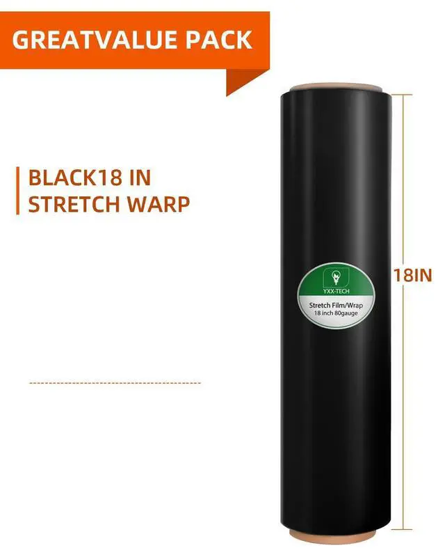 Alt view image 9 of 14 - Black Stretch Wrap Film, Shrink Wrap 18in x 1500ft 4 Pack, Heavy Duty Privacy Pallet Wrap | Black film, Self-Adhesive Cling, 80 Gauge Industrial Strength, for Privacy Moving Packing Shipping