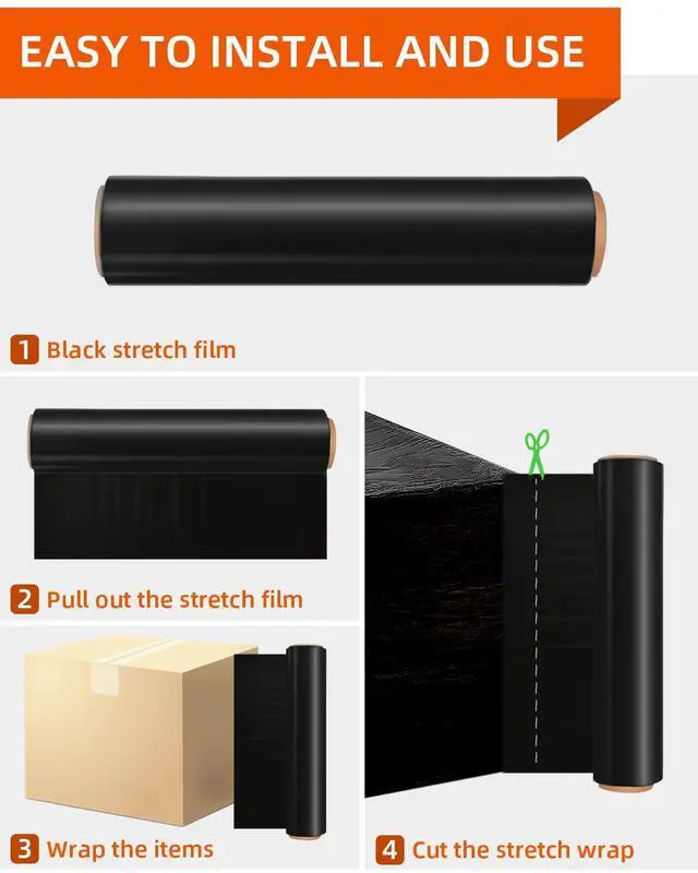 Alt view image 11 of 14 - Black Stretch Wrap Film, Shrink Wrap 18in x 1500ft 4 Pack, Heavy Duty Privacy Pallet Wrap | Black film, Self-Adhesive Cling, 80 Gauge Industrial Strength, for Privacy Moving Packing Shipping