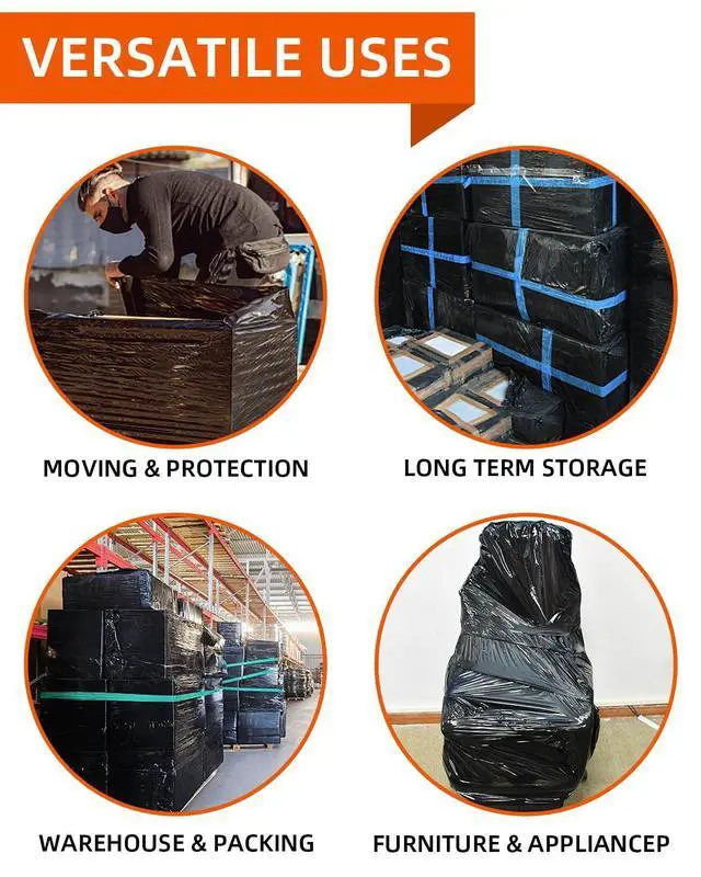 Alt view image 14 of 14 - Black Stretch Wrap Film, Shrink Wrap 18in x 1500ft 4 Pack, Heavy Duty Privacy Pallet Wrap | Black film, Self-Adhesive Cling, 80 Gauge Industrial Strength, for Privacy Moving Packing Shipping