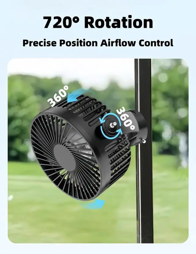 Alt view image 13 of 14 - Magnetic Golf Cart Fan with Heavy-Duty Strap, 12000mAH Battery Operated Portable Fan with 3 Speeds, LED, Timer, Magnet, Suitable for EZGO Club Car Yamaha, Golf Cart & Camping Accessories 2026